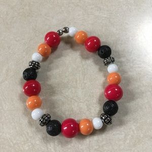 Handmade Lava Bead Essential Oil Bracelet Red Orange White Silver